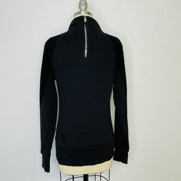 Lululemon Black Floral Flock Velvet Pullover Sweatshirt Size 4 Zipper Back Neck - Picture 3 of 6